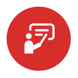 Person teaching icon on red background.