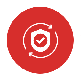 Red security shield icon with arrows.