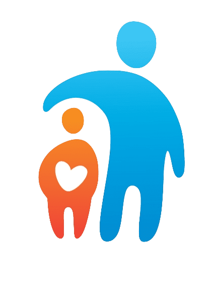 Two stylized figures representing a parent and child, with a heart symbol on the child.
